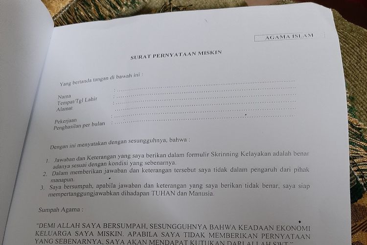 Surat pernyataan Saat Mengajukan SKTM di Gunungkidul