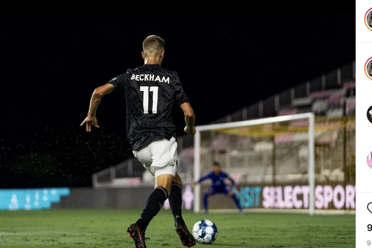 Aksi putra David Beckham, Romeo Beckham, saat melakoni laga debut profesional bersama Fort Lauderdale, Minggu 19 September 2021.