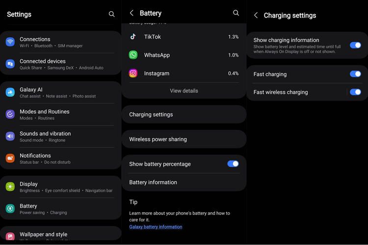 Cara cek apakah fitur fast charging sudah aktif di ponsel Samsung Galaxy.