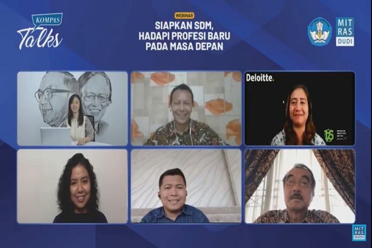 Webinar Kompas Talks bersama Direktorat Kemitraan dan Penyelarasan Dunia Usaha dan Dunia Industri (Mitras DUDI) bertema 'Siapkan SDM, Hadapi Profesi Baru pada Masa Depan,' Selasa (8/12/2020). 