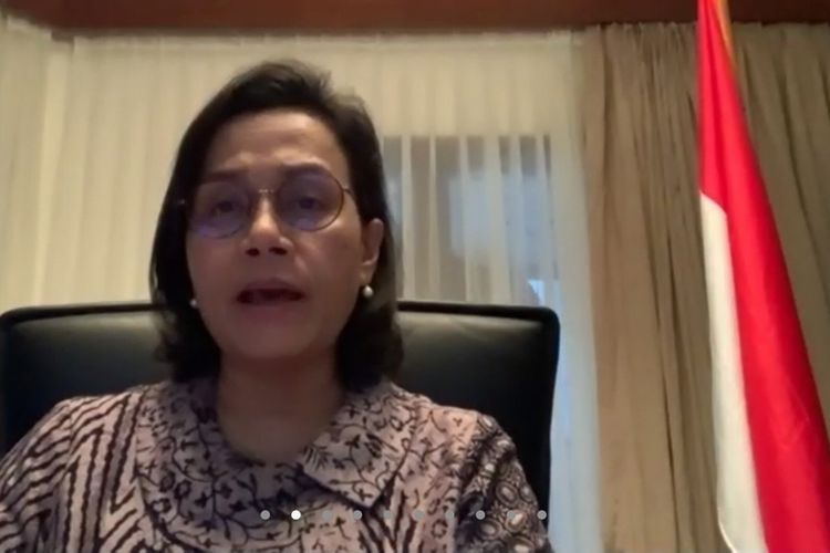 A file image of Finance Minister Sri Mulyani Indrawati during a virtual press conference in Jakarta dated March 24, 2020.  