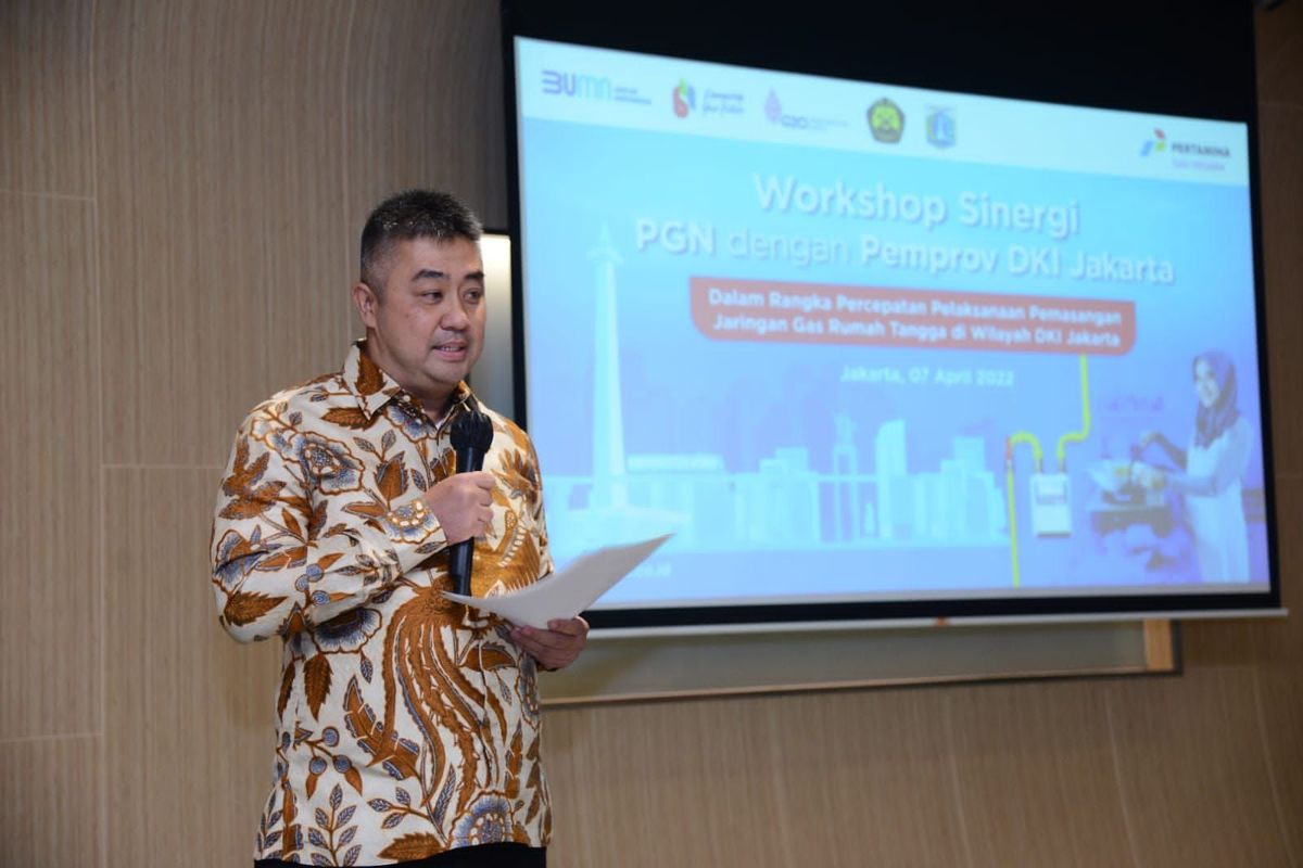 Direktur Infrastruktur dan Teknologi PGN, Achmad Muchtasyar dalam workshop ?Percepatan Target Pelaksanaan Pembangunan Jargas di Wilayah DKI Jakarta? dengan Pemprov DKI Jakarta, Kamis (07/04/2022).
