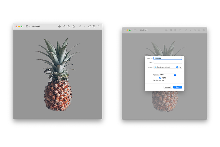 Cara menyimpan foto tanpa background di aplikasi Preview Macbook (/Caroline Saskia Tanoto)