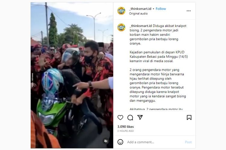 Diduga akibat knalpot bising, pengendara motor dihakimi gerombolan oknum berbaju oranye