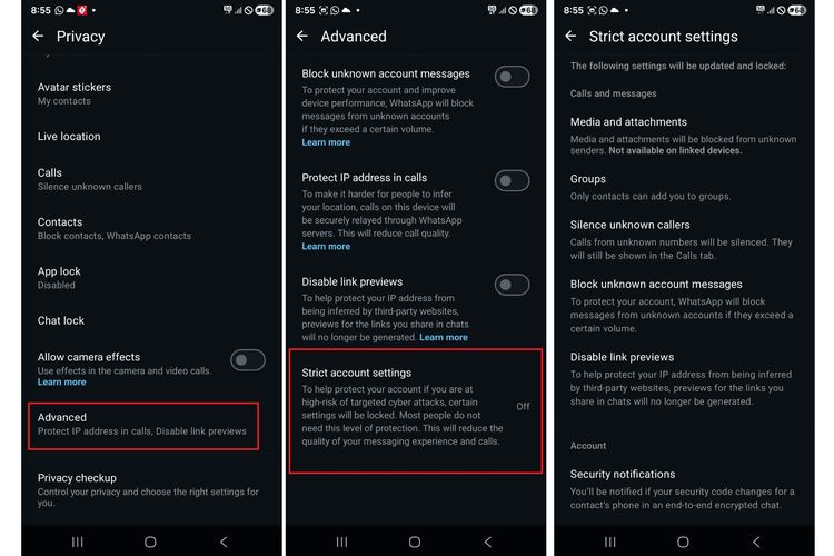 WhatsApp merilis fitur baru Strict Account Setting untuk memperkuat keamanan akun. Fitur ini bisa diaktifkan lewat menu Setting.