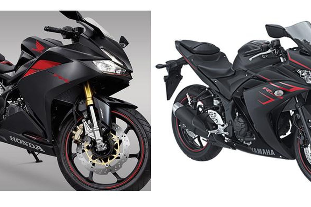 Yamaha R25 (kanan) dan Honda CBR250RR yang menerapkan warna sama, hitam dof grafis merah.