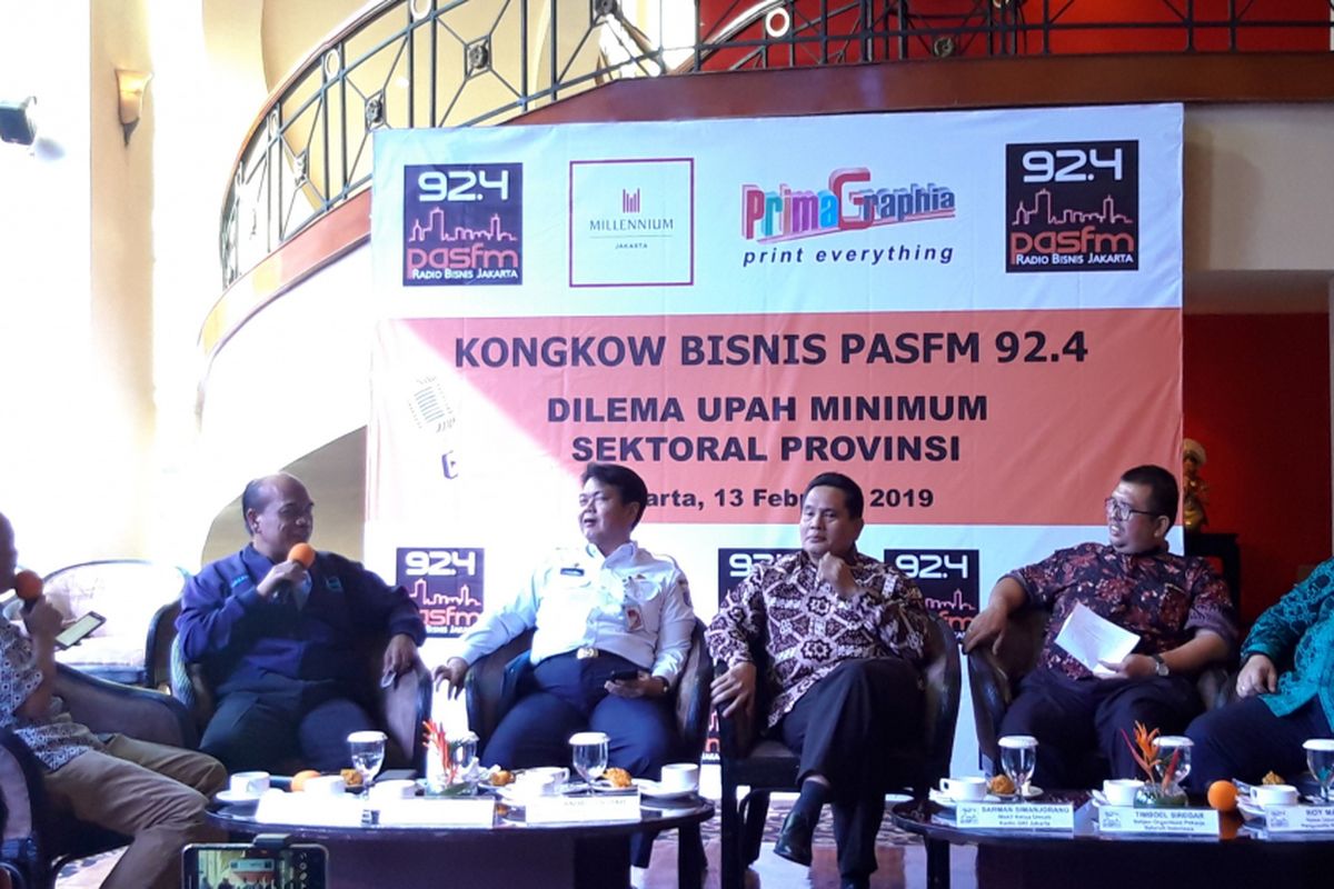 Diskusi Dilema Upah Bisnis Minimum Sektoral Provinsi (UMSP) di Kawasan Tanah Abang, Jakarta Pusat, Rabu (13/2/2019)