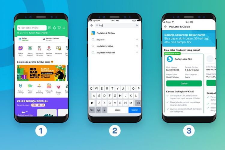 Langkah pertama sampai ketiga mengaktivasi GoPayLater Cicil.