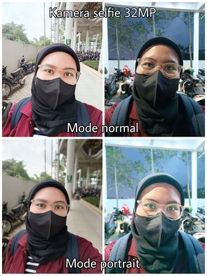 Hasil foto kamera depan 32 MP Oppo Reno 8 5G menggunakan mode normal (atas) dan potrait (bawah).