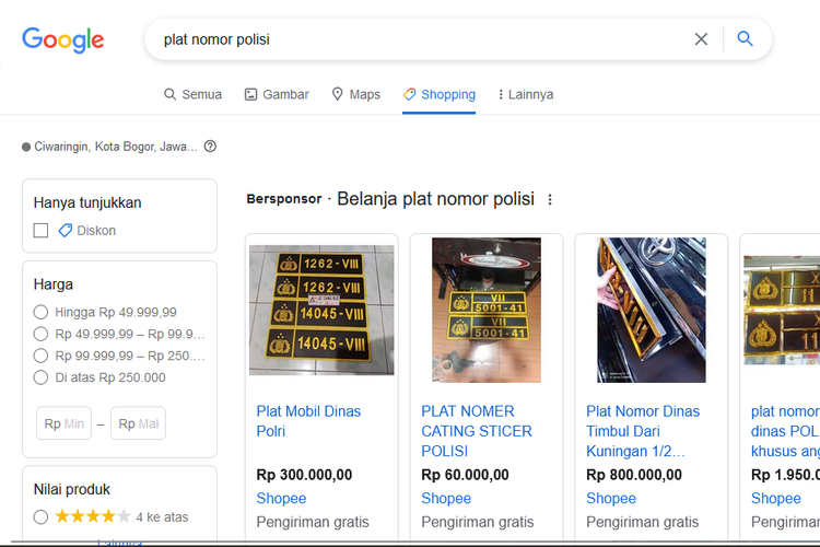 pelat nomor dinas polisi palsu di Google