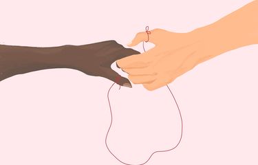 Ilustrasi red string theory yang berkaitan dengan jodoh
