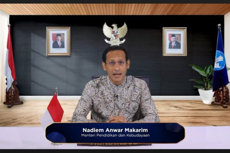 Mendikbud Nadiem Makarim saat memberikan pidato di Hari Guru Nasional (HGN) di tahun 2020.