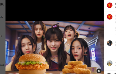 Tangkapan layar akun Instagram @mcdonaldsid yang memuat unggahan video kolaborasi McD dan girl group asal Korea Selatan, New Jeans, Rabu (12/7/2023).