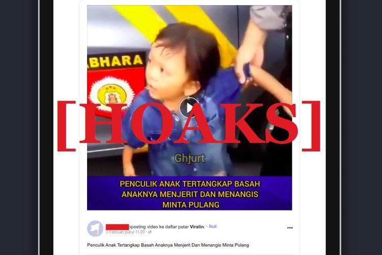 Hoaks anak berbaju biru menangis dekat mobil Sabahra bersama anggota polisi merupakan korban penculikan adalah hoaks