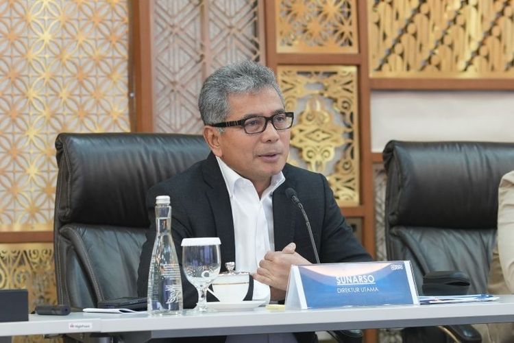 Direktur Utama (Dirut) BRI Sunarso dalam press conference Kinerja Keuangan BRI Triwulan I 2024 di Jakarta, Kamis (25/4/2024). 