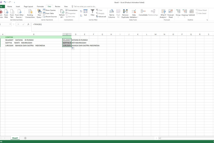 cara menghilangkan spasi di excel