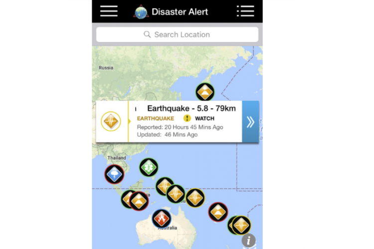 Tangkapan layar aplikasi Disaster Alert