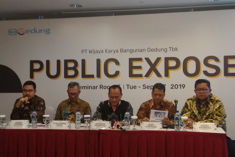 Jajaran Direksi PT Wijaya Karya Bangunan Gedung Tbk dalam Public Expose di BEI, Jakarta, Selasa (17/9/2019)
