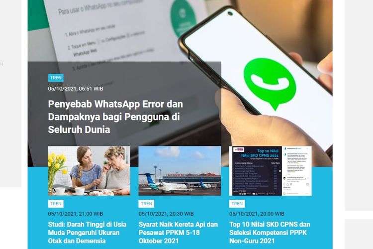 Tangkapan layar berita populer Tren mulai Selasa (5/10/2021) hingga Rabu (6/10/2021) pagi.