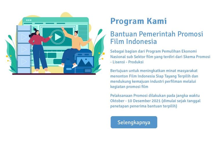 Tangkapan layar laman www.penfilm.kemenparekraf.go.id soal cata daftar bantuan promosi film Indonesia dari pemerintah.