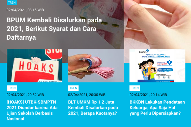 Berita Terpopuler Tren 3 April 2021: Syarat dan cara daftar BLT UMKM Rp 1,2 juta