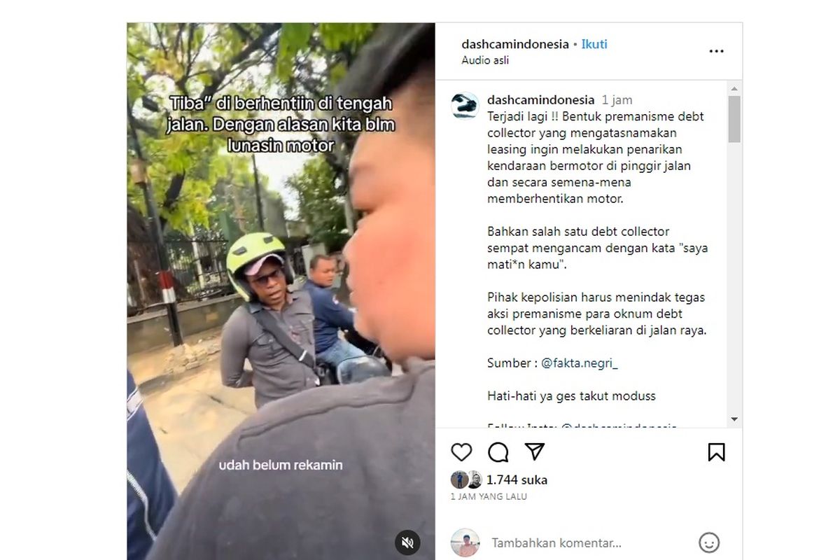Video viral di media sosial seorang pengendara sepeda motor yang berboncengan melawan para debt collector yang memberhentikannya di pinggir jalan secara mendadak.
