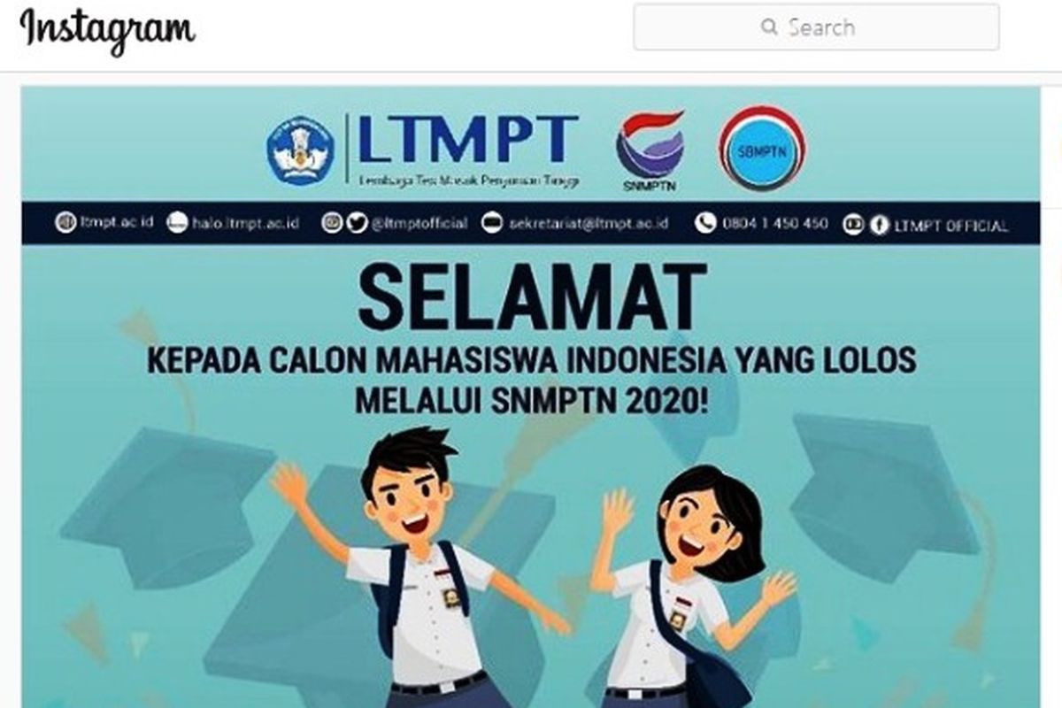 Tangkapan layar akun resmi Instagram LTMPT.