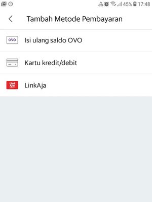 Jenis metode pembayaran pada aplikasi Grab. Saat ini, pengguna dapat memakai LinkAja.