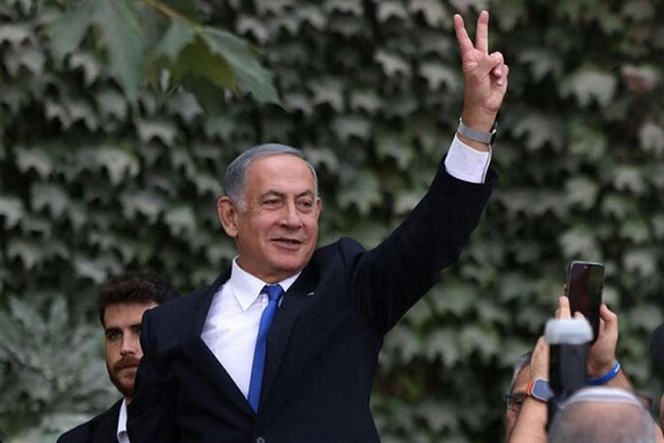 Mantan Perdana Menteri Israel Benjamin Netanyahu. Hasil exit poll menunjukkan bahwa mantan Netanyahu telah memenangkan cukup kursi untuk kembali berkuasa di Israel, Selasa (1/11/2022).