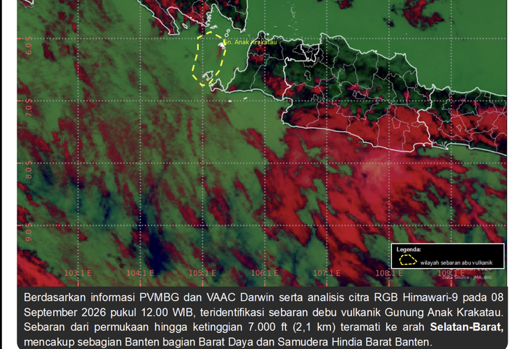 Peta Sebaran Abu Vulkanik Anak Krakatau Siang Ini, Cek Wilayah yang Masih Terdampak
