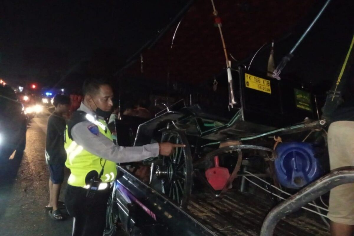 Andong yang mengalami kecelakaan di jalan Ngipik, Banguntapan, Bantul, Sabtu (24/5/2025) dini hari