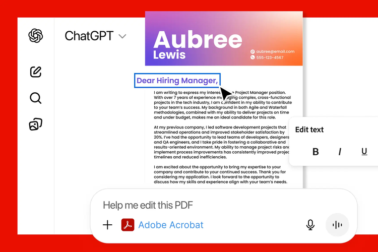 Ilustrasi edit dokumen pakai Adobe Acrobat di ChatGPT.