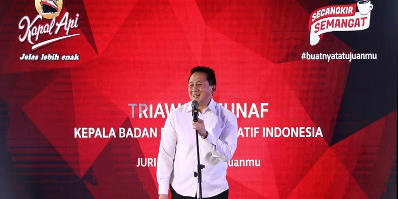 Triawan Munaf, Ketua Badan Ekonomi Kreatif (BEKRAF) saat memberikan sambutan di acara Press Conference Secangkir Semangat #BuatNyataTujuanmu bersama Kapal Api dan Bekraf (Foto:Dok Kapal Api)