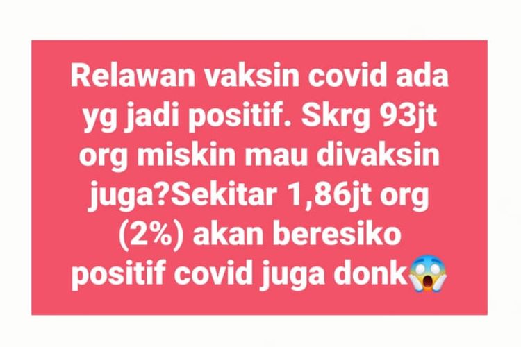 Status Facebook soal relawan vaksin Covid terinfeksi positif Covid-19.