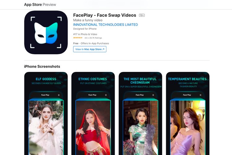 Aplikasi FacePlay untuk membuat konten wajah negara-negara atau Nationality Challenge.