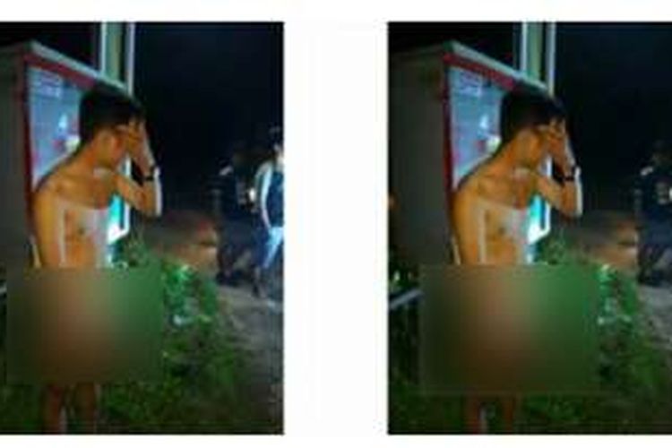 Foto salah satu pria dalam kondisi setengah bugil saat diamankan warga yang diunggah di media sosial facebook