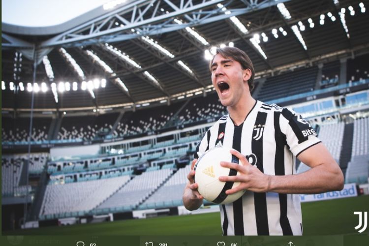 Tangkapan layar penyerang baru Juventus, Dusan Vlahovic.