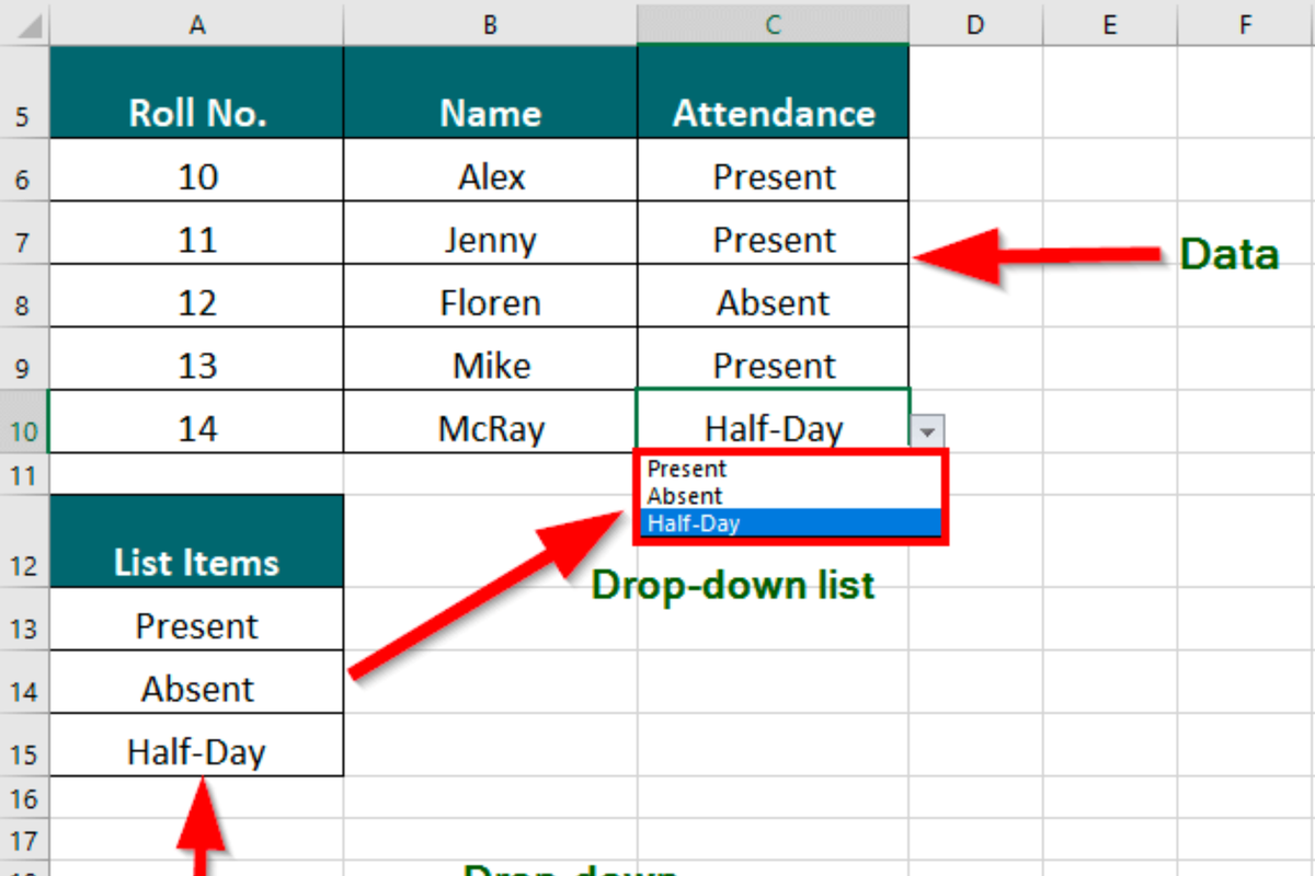 Ilustrasi menu drop down di Excel