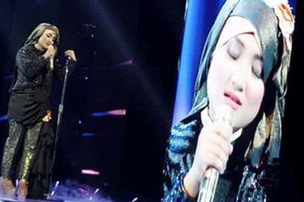 Finalis X Factor Indonesia Fatin Shidqia Lubis tampil dalam babak menjelang Grand Final X Factor Indonesia, di Studio 8 RCTI, Kebon Jeruk, Jakarta Barat, Jumat (17/5/2013) malam. 