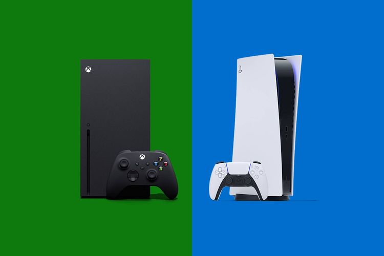 Ilustrasi konsol Xbox Series X (kiri) dan PS5 (kanan).
