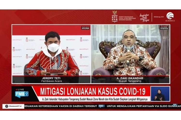 Bupati Tangerang Ahmad Zaki pada Dialog Produktif yang diselenggarakan KPC-PEN yang ditayangkan di kanal YouTube FMB9ID_IKP, Kamis (1/7/2021).