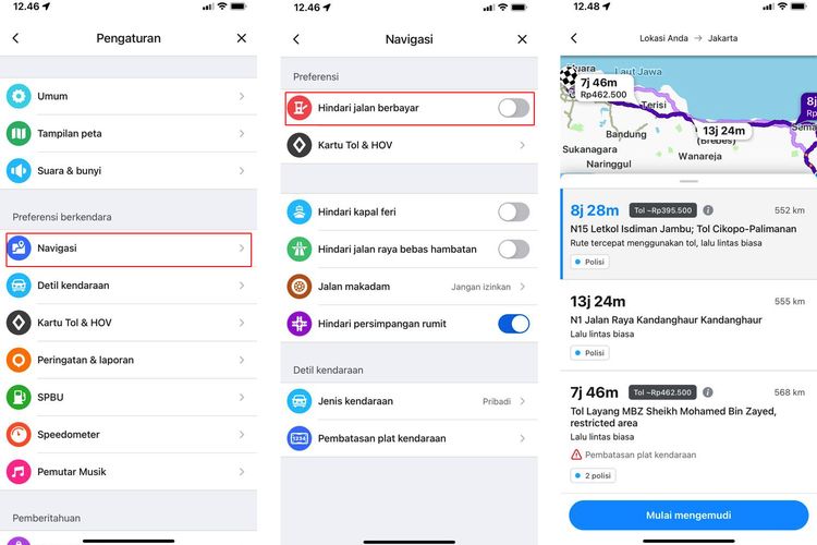 Ilustrasi cara cek tarif tol di Waze