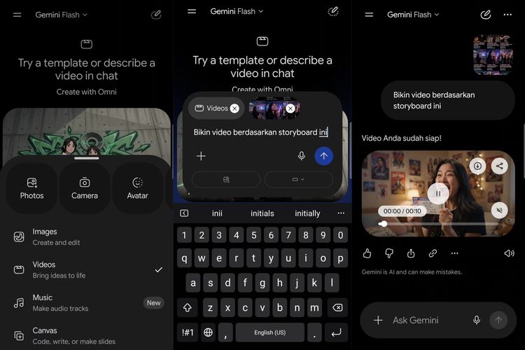 Cara akses opsi create video dengan Gemini Omni.
