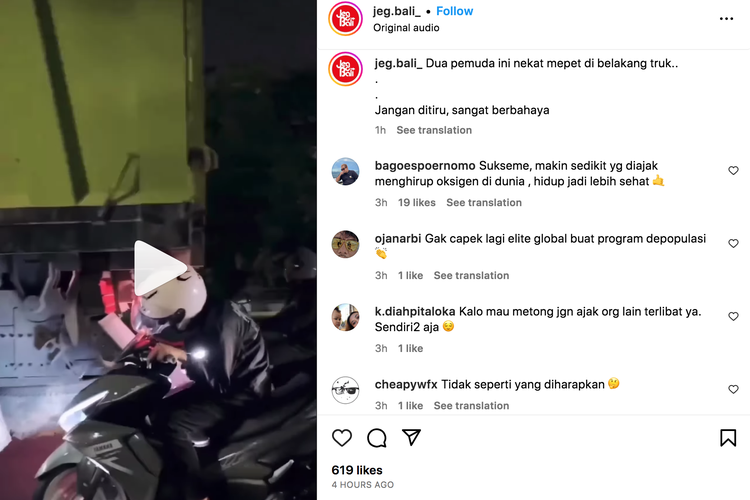 Dalam rekaman yang diunggah oleh akun @jeg.bali, Sabtu (15/7/2023). Terlihat dua pengendara motor matik yang berkendara di belakang truk tanpa memperhatikan jarak.