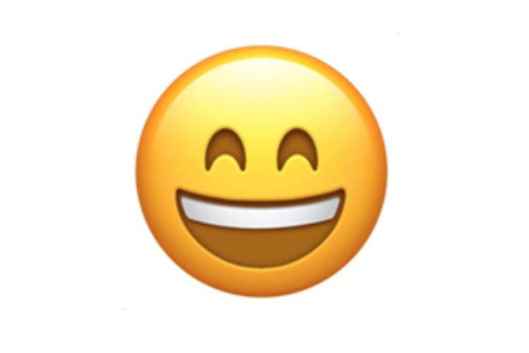 Ilustrasi emoji wajah menyeringai dengan mata tersenyum.