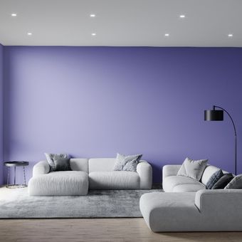 Rumah minimalis dengan cat dinding berwarna ungu muda
