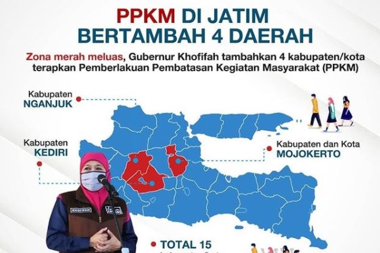 Penambahan jumlah daerah PPKM di Jawa Timur dilakukan setelah melihat bertambahnya zona merah Covid-19 di Jatim.