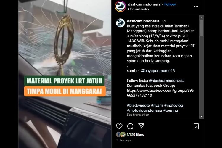 Video viral, mobil kejatuhan material dari proyek LRT di Jalan Tambak, Manggarai