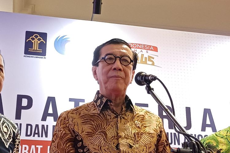 Menteri Hukum dan HAM Yasonna Laoly saat ditemui di Hotel Borobudur, Jakarta Pusat, Senin