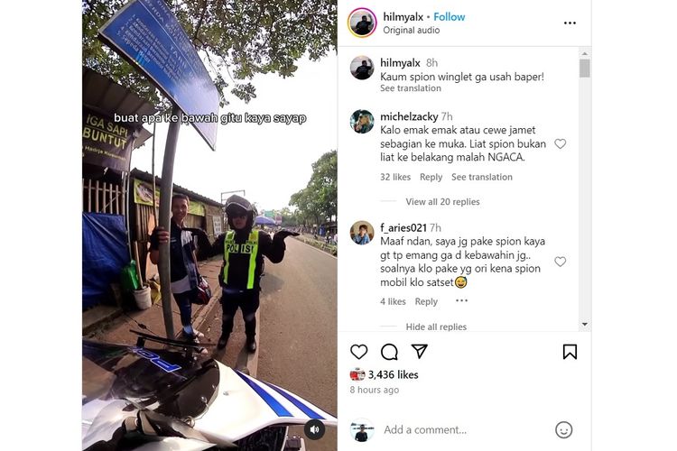 Video viral pemotor ditegur karena pakai spion winglet